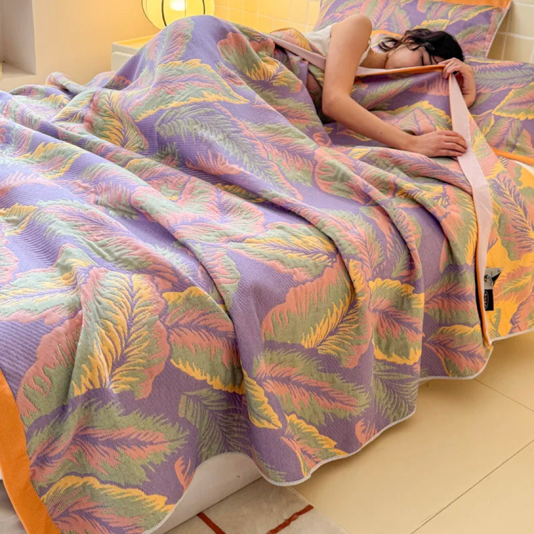Floral Gauze Throw for Cool, Restful Sleep