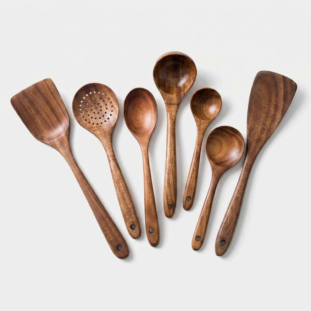 Wooden Utensil Set for Scratch-Free Cooking