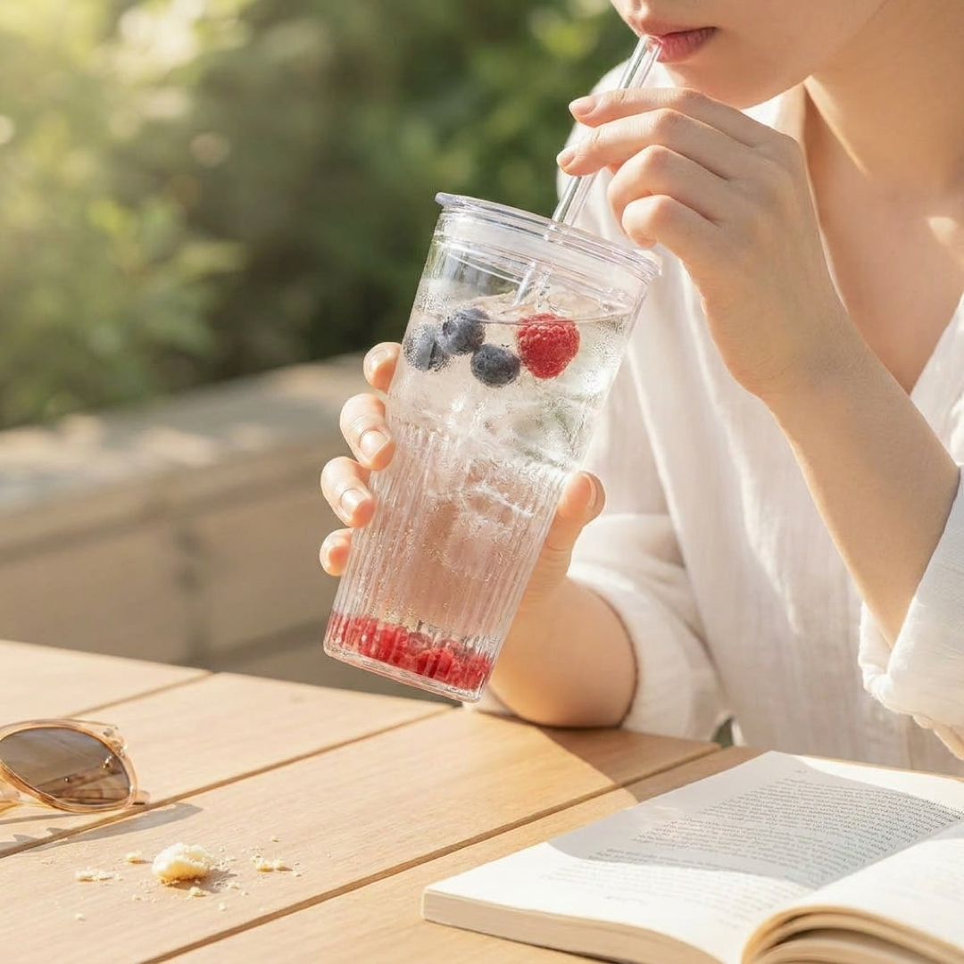 Ribbed Glass Tumbler for Spill-Safe Sipping