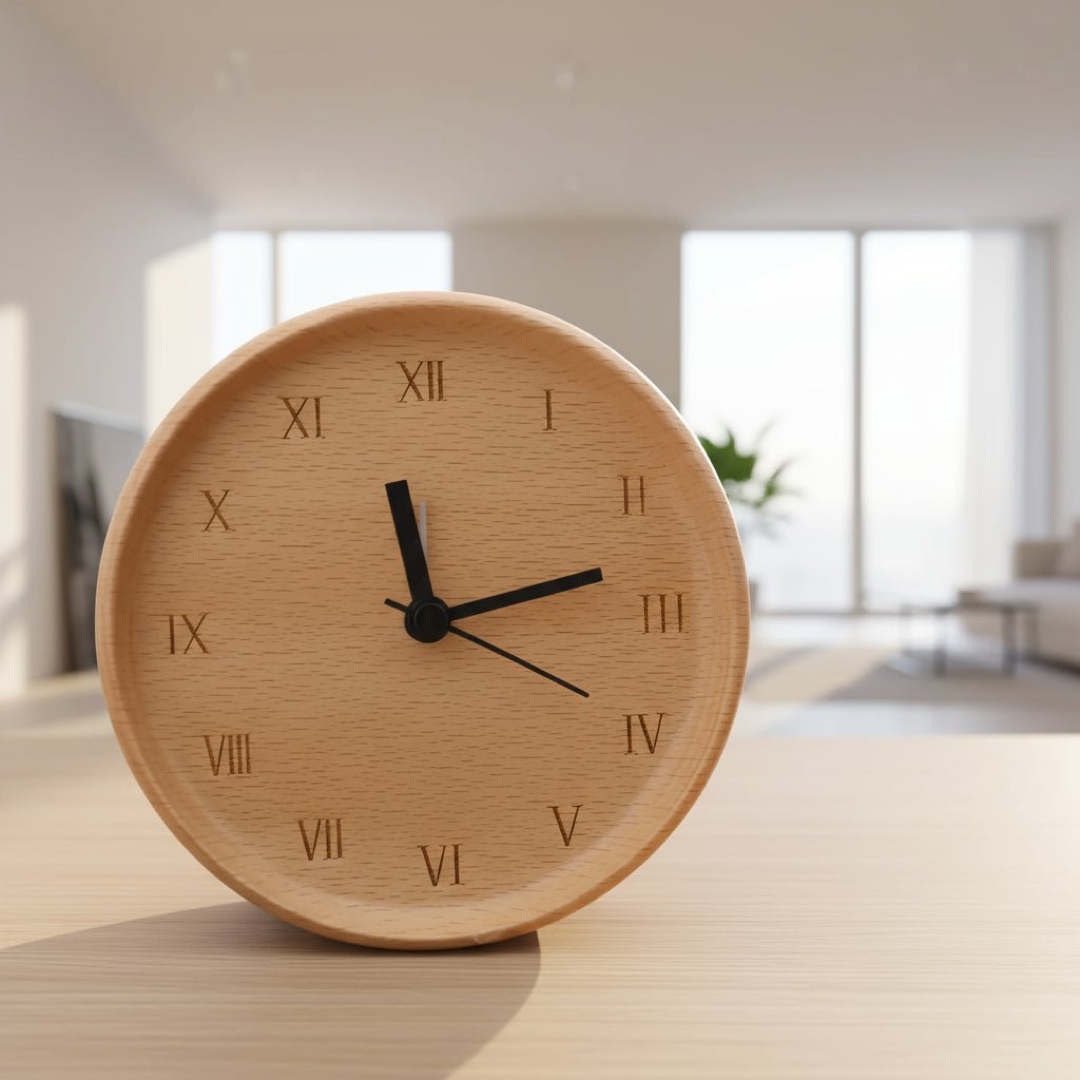 Beechwood Bedside Clock for Tick-Free Sleep