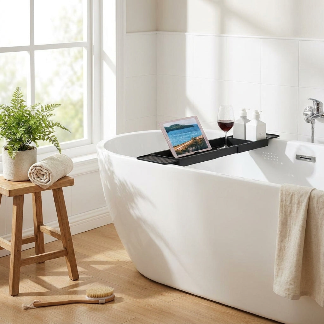 Expandable Bath Shelf for Clutter-Free Soaks