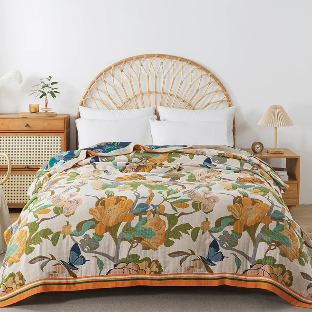 Floral Cotton Coverlet for Cool Summer Comfort