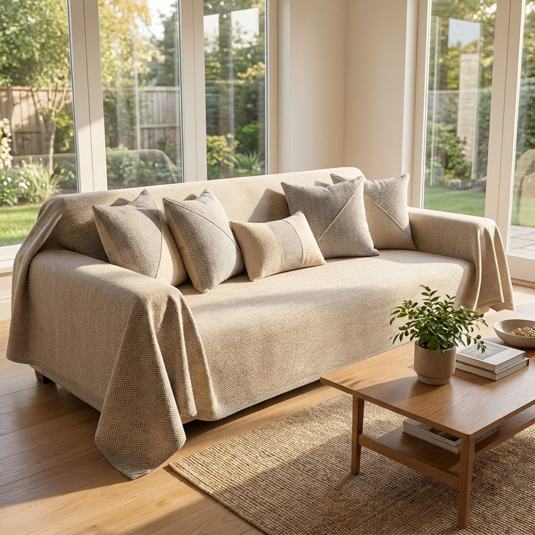 Cotton-Linen Sofa Cover That Stays Neat