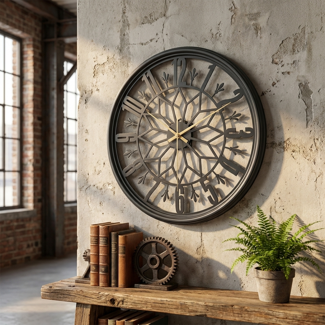 Industrial Metal Wall Clock for Quiet Spaces