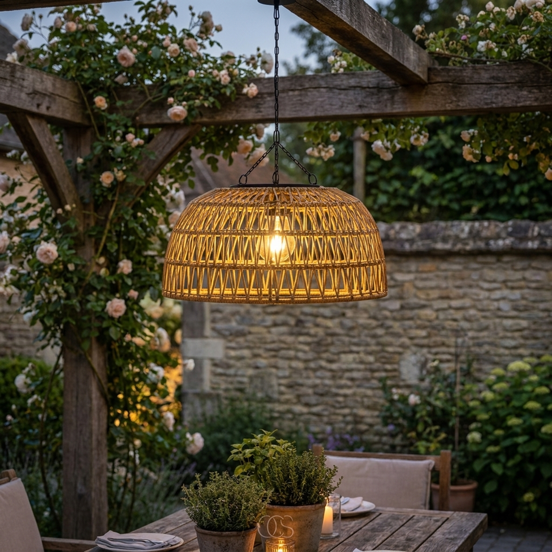 Solar Woven Pendant Lamp With Dusk-To-Dawn Glow