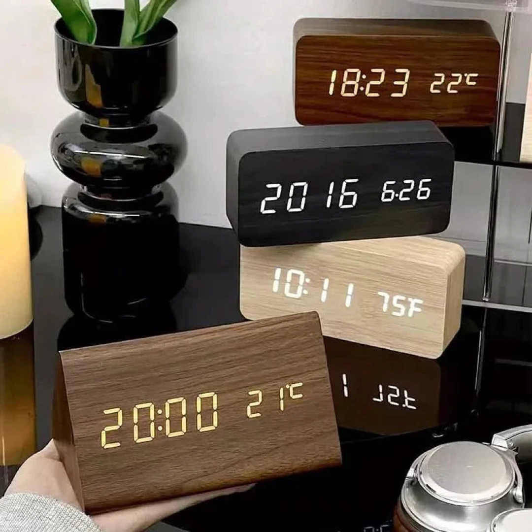 Wood-Look LED Alarm Clock – Easy Bedside Viewing