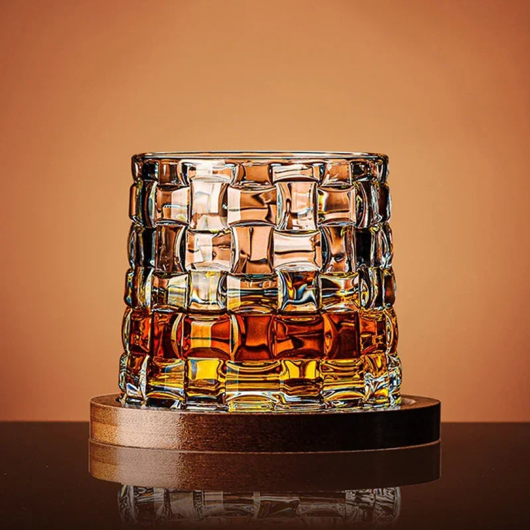 Crystal Whiskey Tumbler With Wood Coaster
