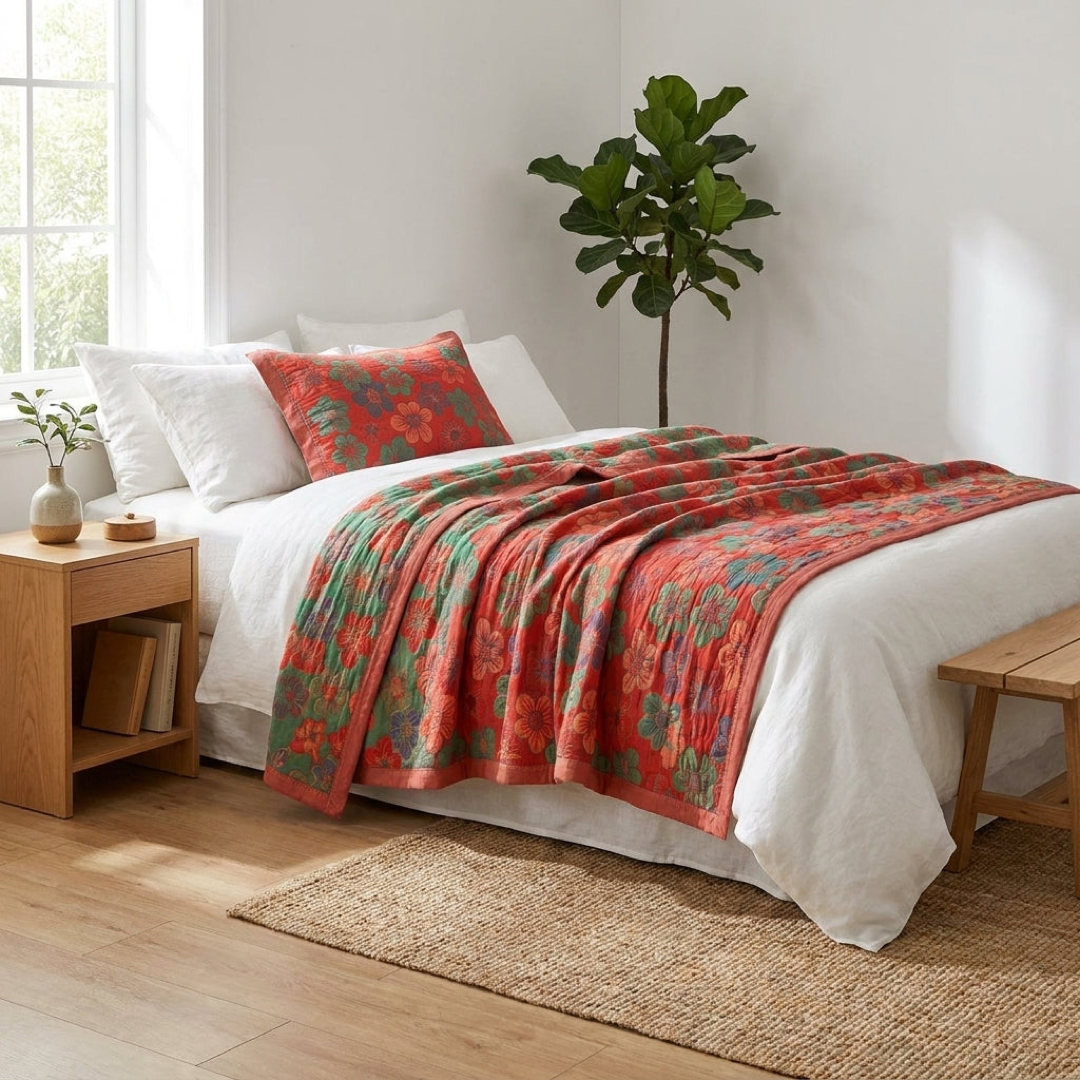 Bohemian Cotton Muslin Quilt for Year-Round Comfort
