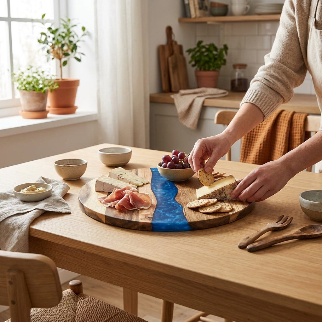 Round Wood Resin Serving Board – Effortless Hosting