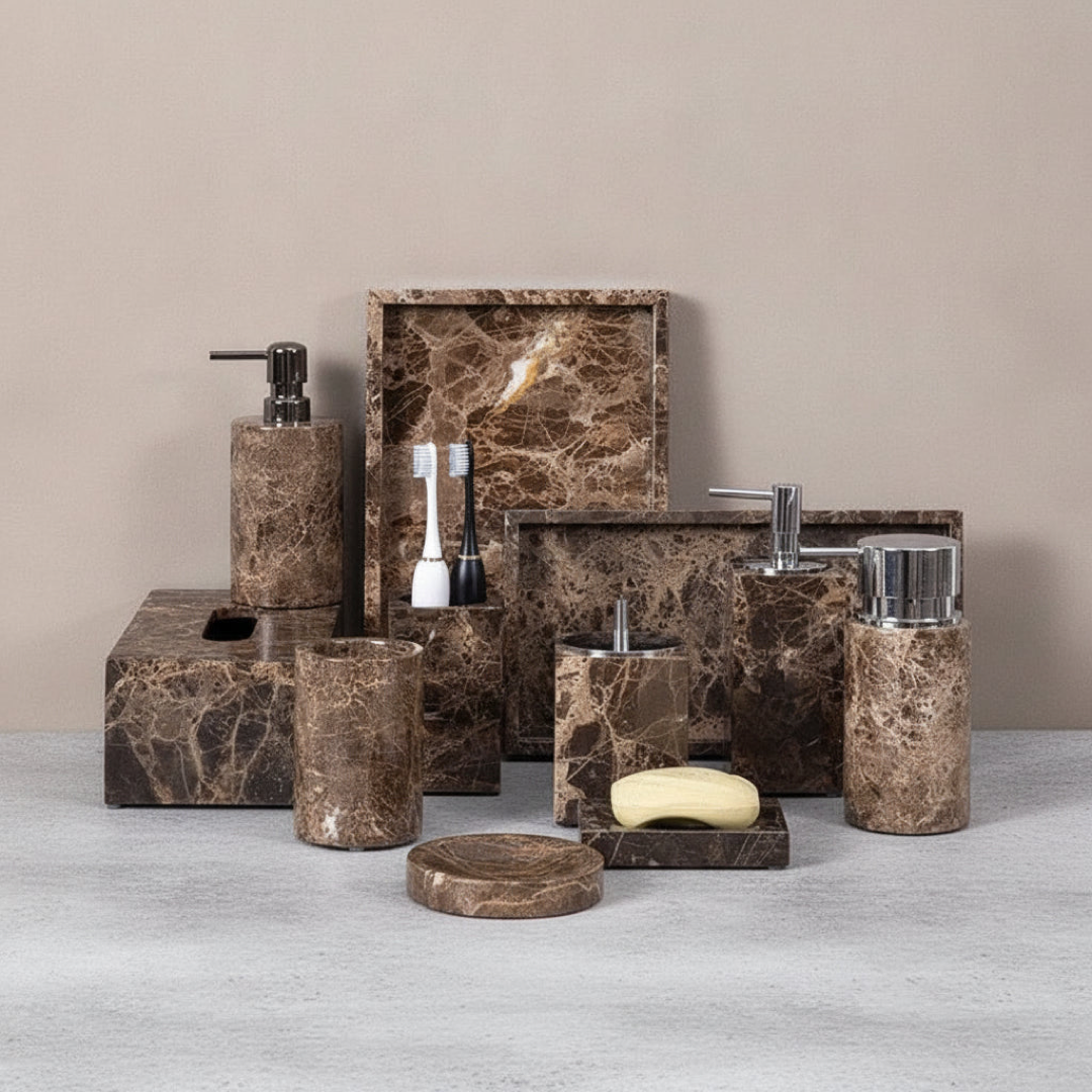 Dark Marble Vanity Set for Clutter-Free Countertops