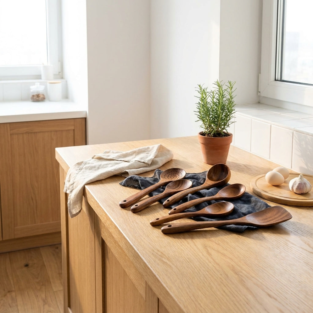 Wooden Utensil Set for Scratch-Free Cooking