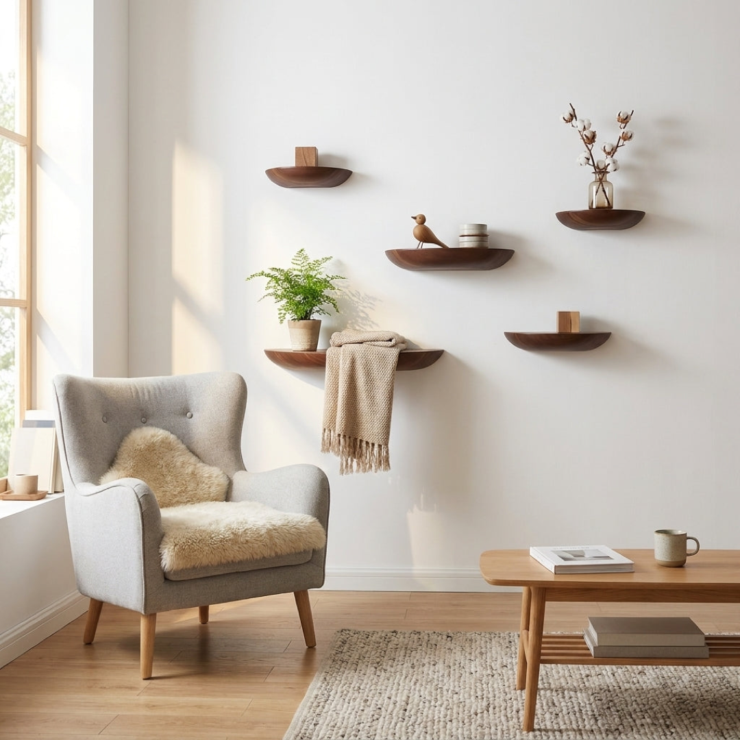 Semicircle Wood Wall Shelf for Space-Saving Display