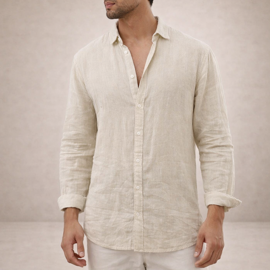 Men's Regular Fit Linen Button Down Long Sleeve Shirt