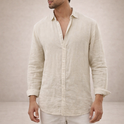 Men's Regular Fit Linen Button Down Long Sleeve Shirt