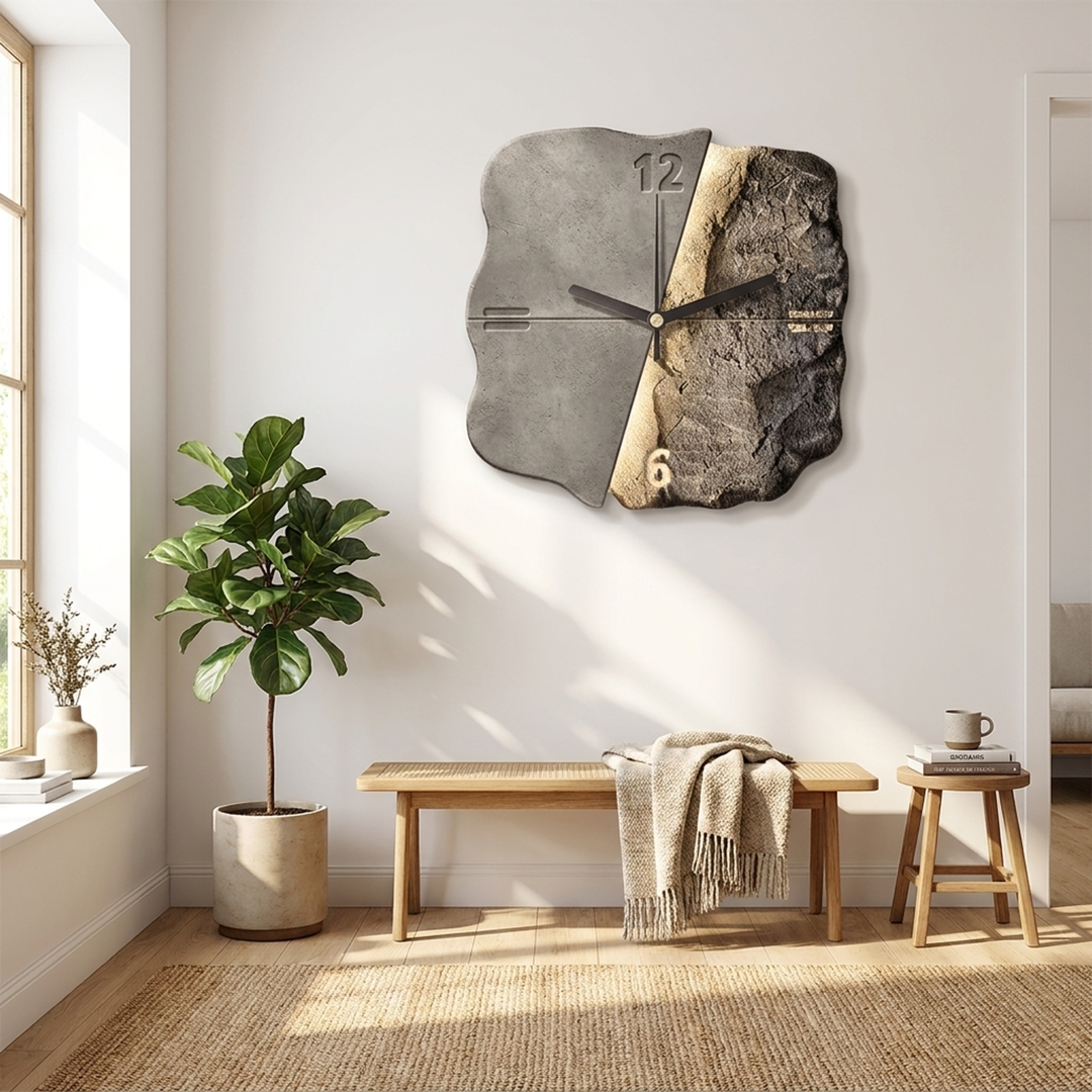 Sculpted Sandstone Wall Clock – Peaceful Timekeeping