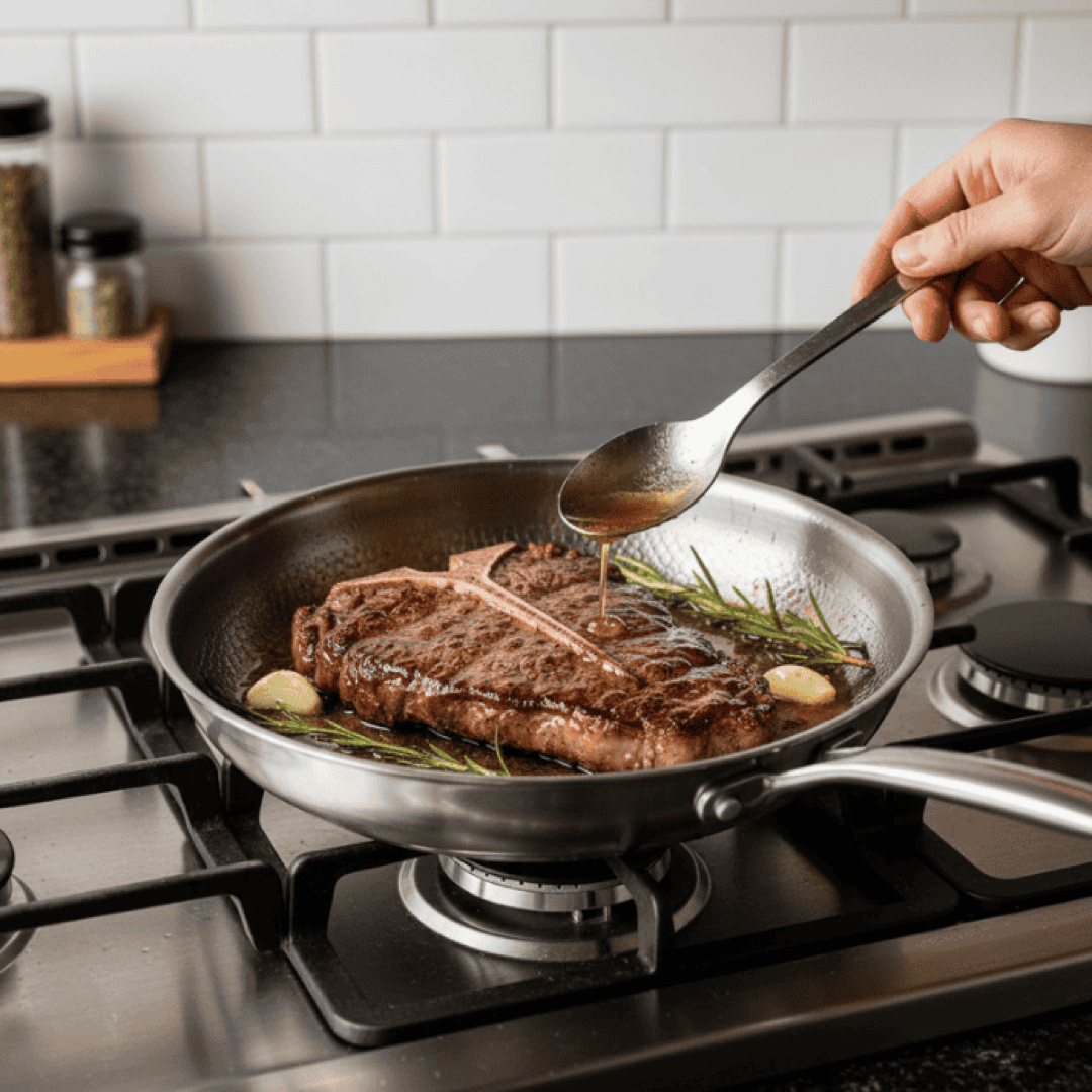 Coating-Free Frying Pan for Even Cooking