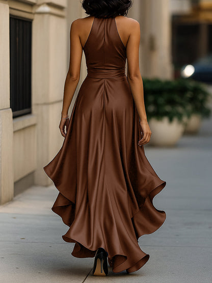 Callie | Women's Elegant Halter Maxi Dress with Ruffle Hem