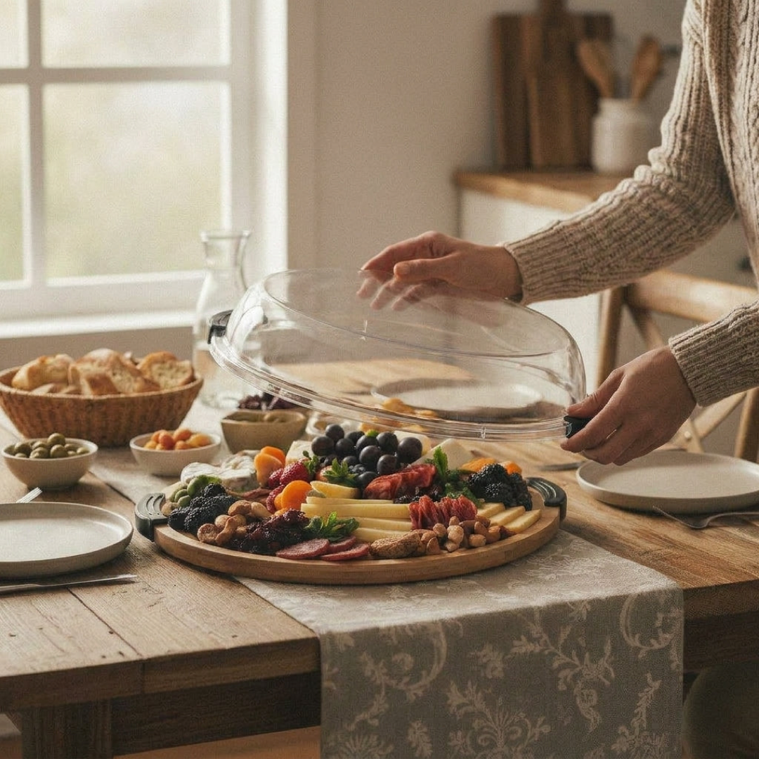 Covered Wooden Grazing Platter Keeps Food Fresh