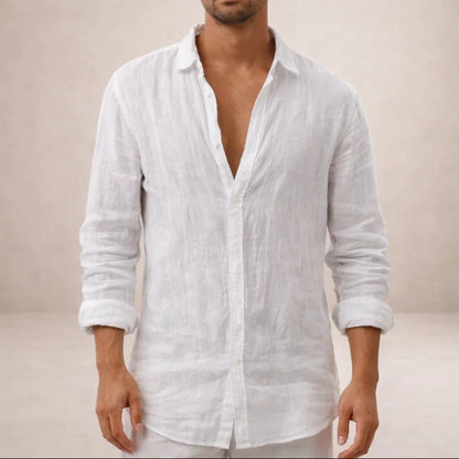 Men's Regular Fit Linen Button Down Long Sleeve Shirt