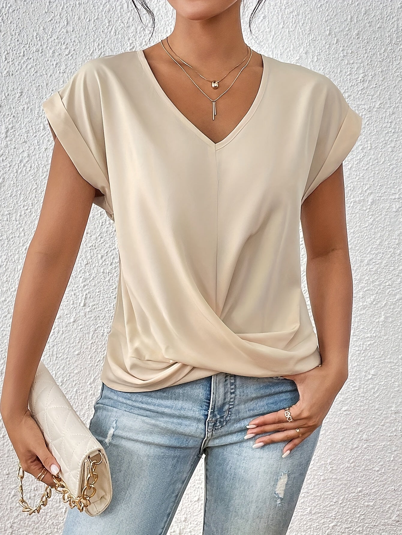 Aurelia | Women’s Casual V Neck T Shirt with Twist Front