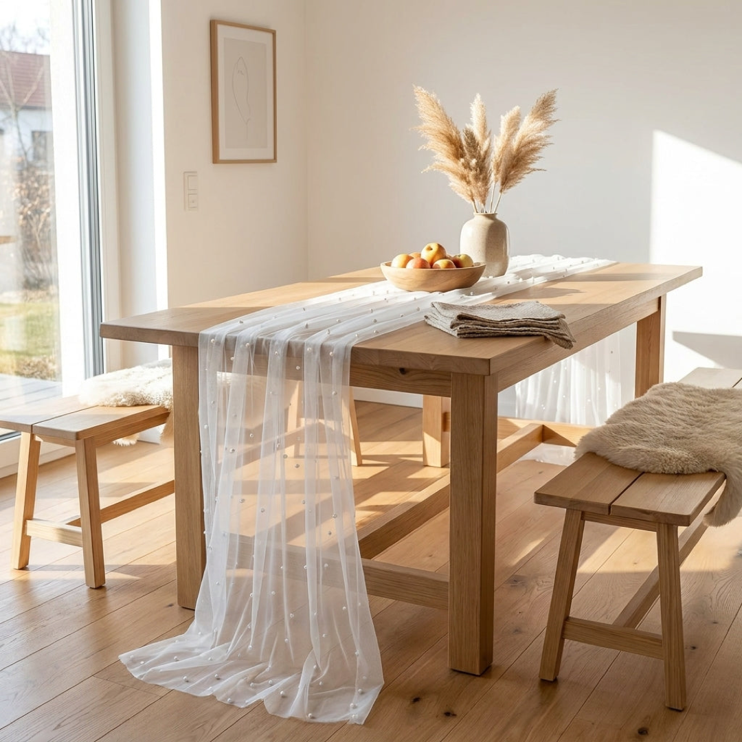 Pearl Chiffon Table Runner for Effortless Elegance