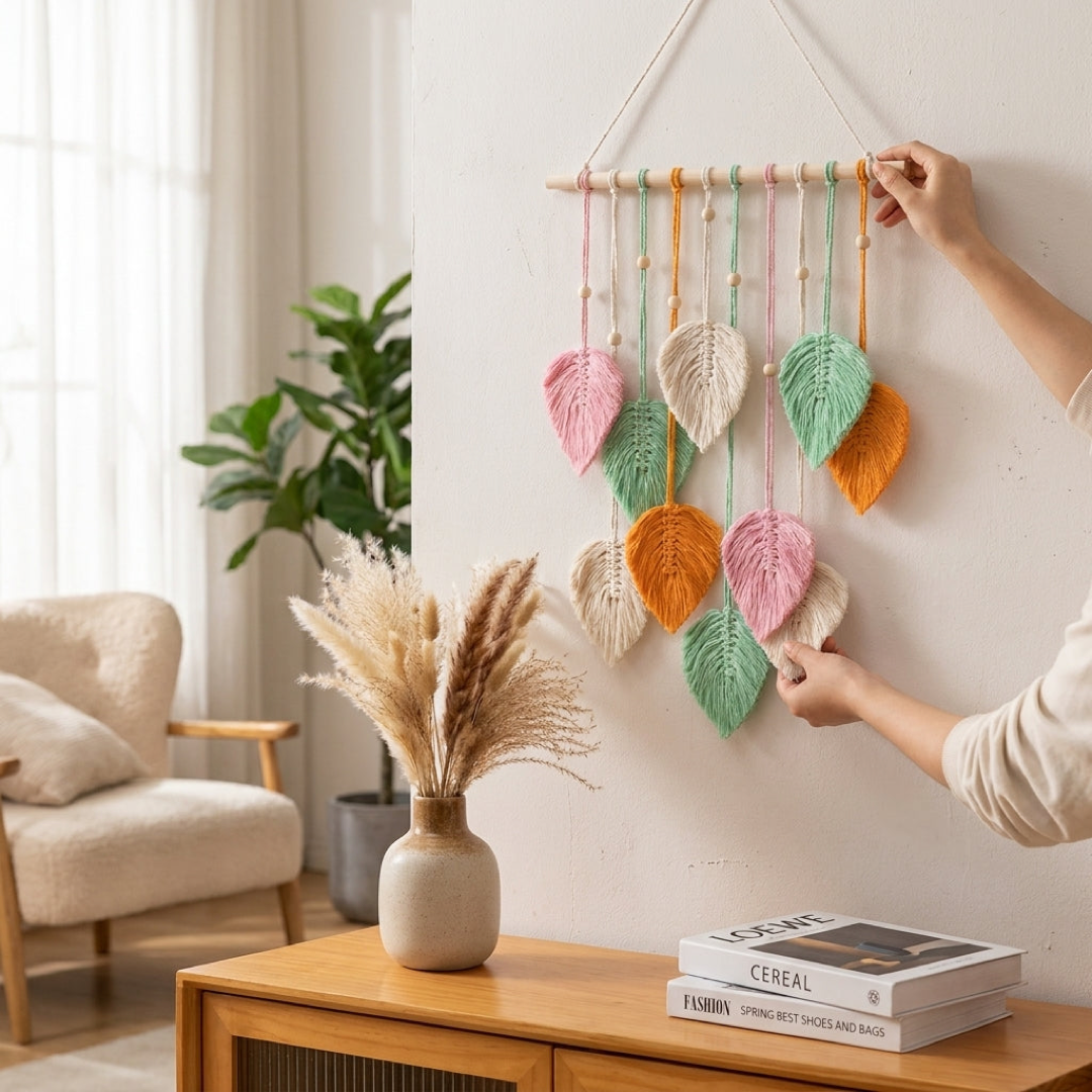 Woven Leaf Wall Hanging for Cozy Natural Texture
