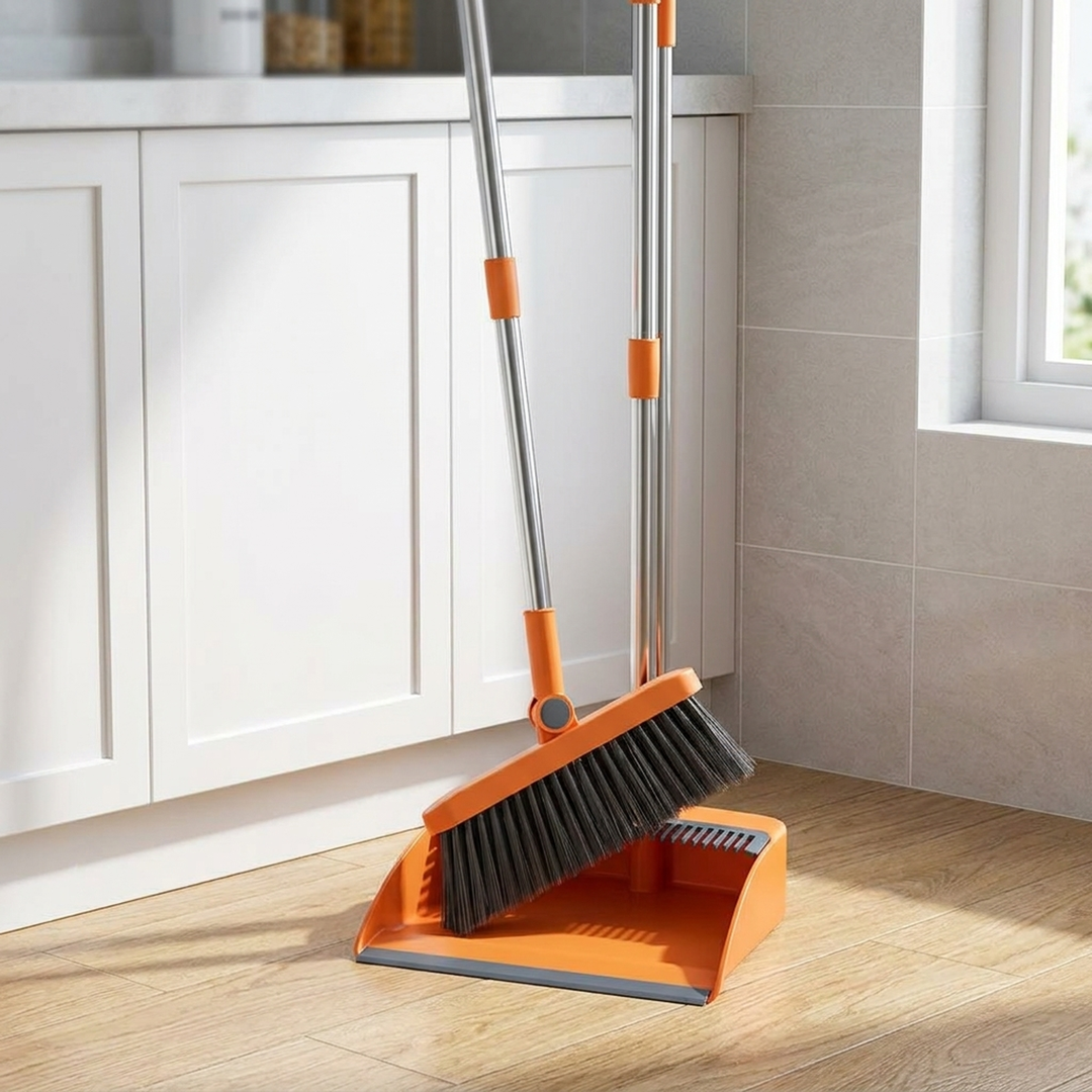 Pivoting Broom & Dustpan Set for Corner Reach