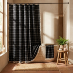 Tasseled Linen Shower Curtain for a Drier Bathroom