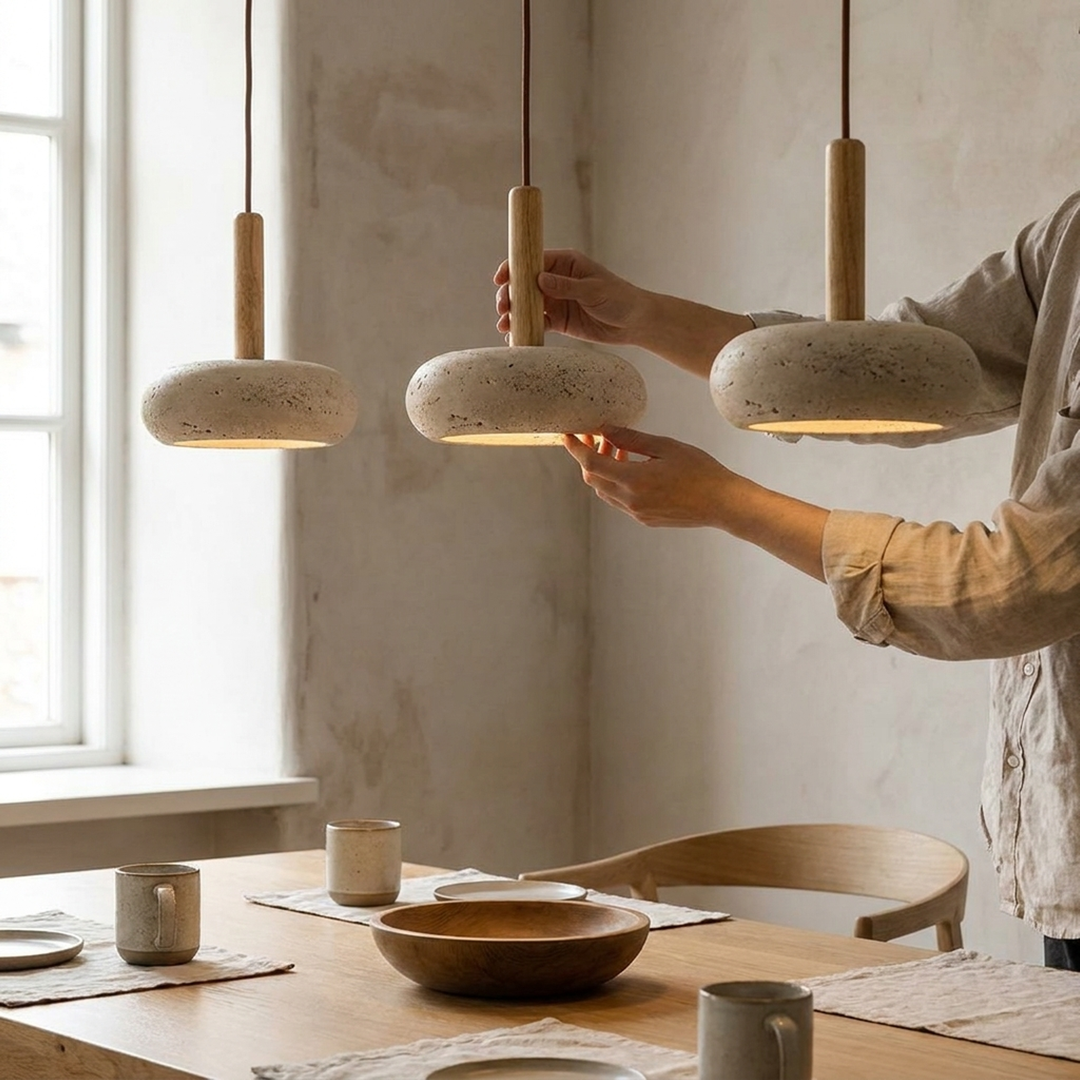Wood And Stone Ceiling Light for Calming Ambience