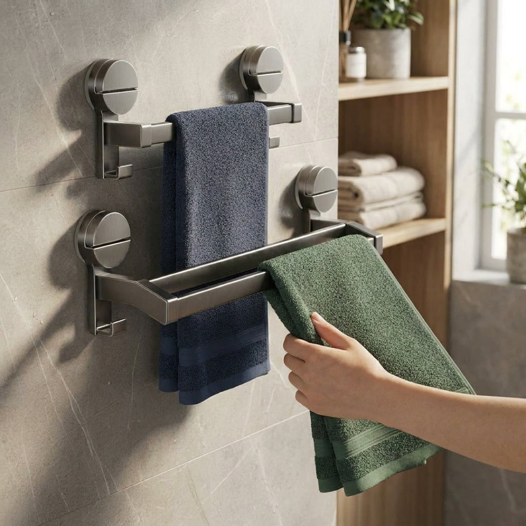 Double-Bar Towel Rack for Drill-Free Storage