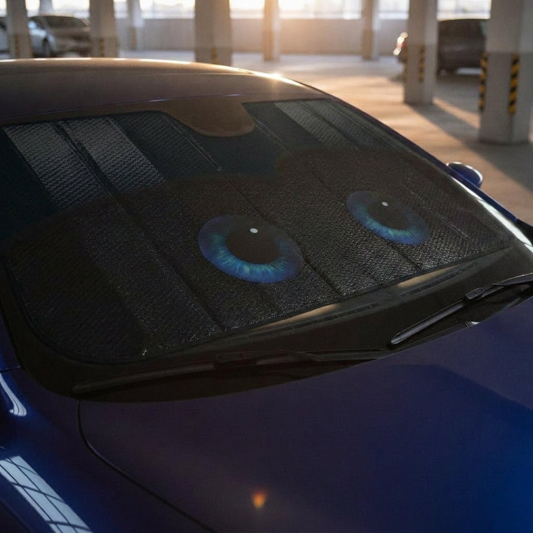 Cartoon Eye Windshield Shade for a Cooler Cabin