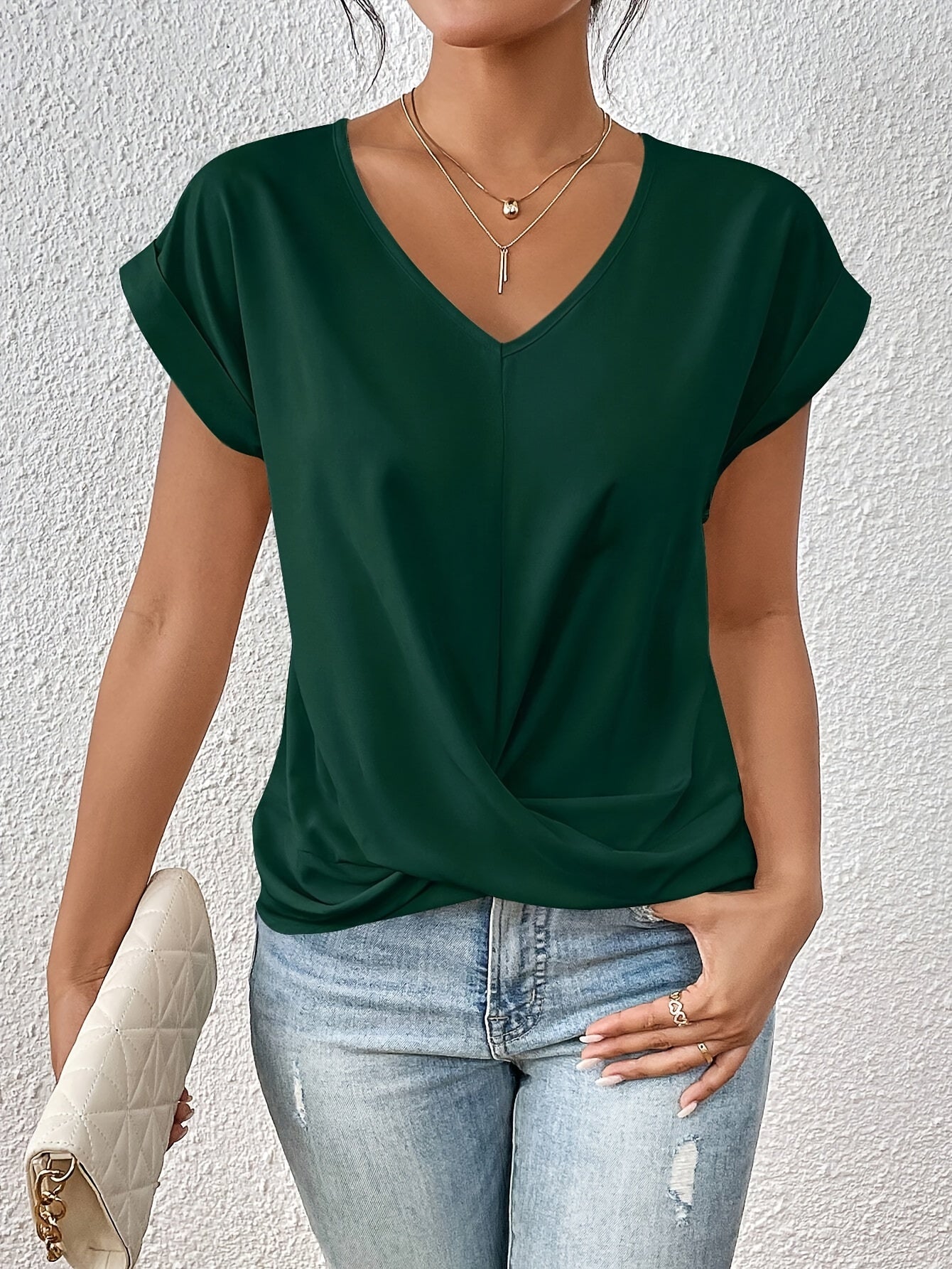 Aurelia | Women’s Casual V Neck T Shirt with Twist Front