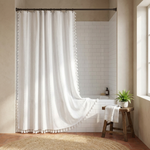 Tasseled Linen Shower Curtain for a Drier Bathroom
