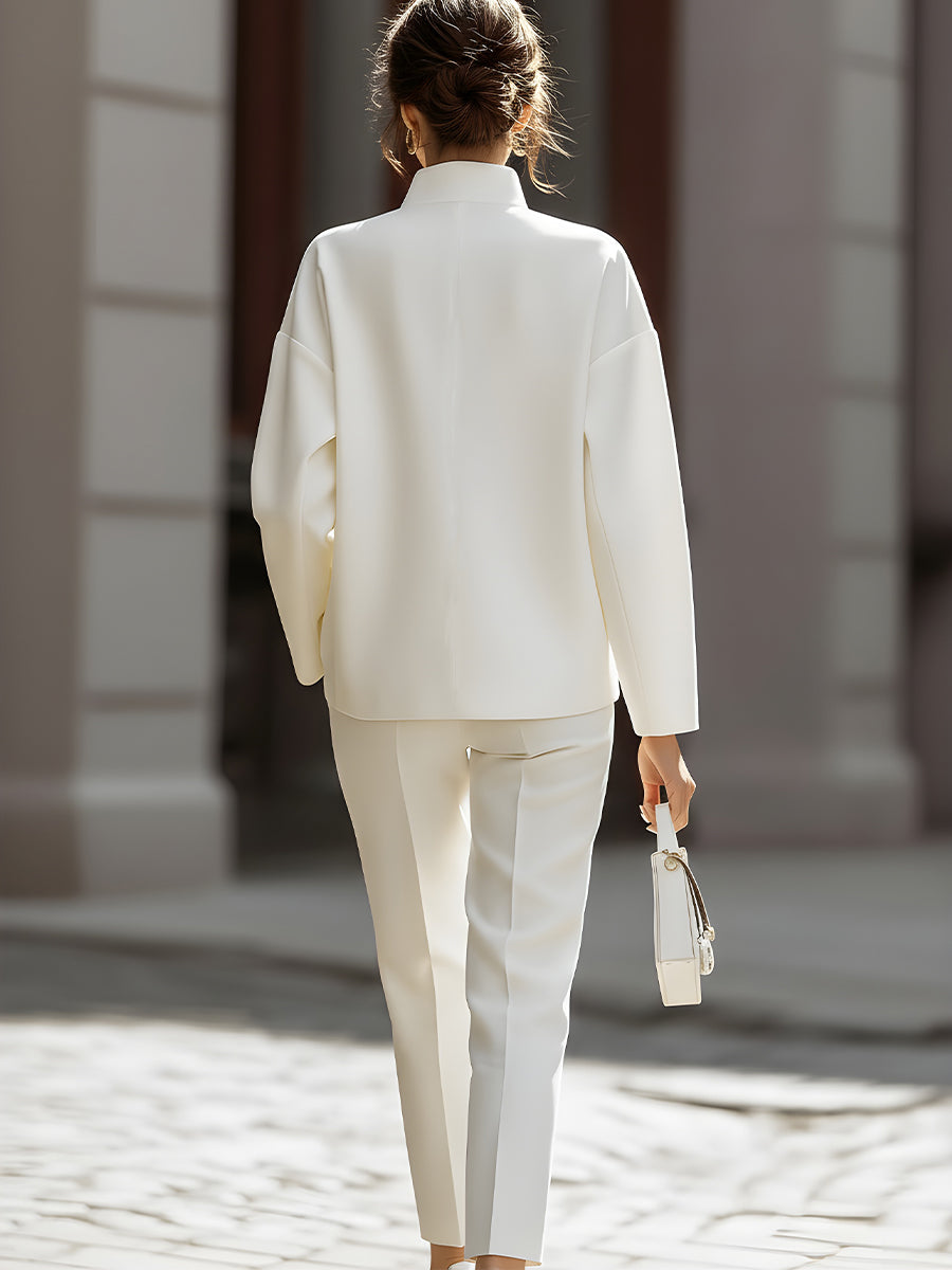 Chana | Women's Elegant Oversized Shirt & Pants Two-Piece Set with Stand Collar