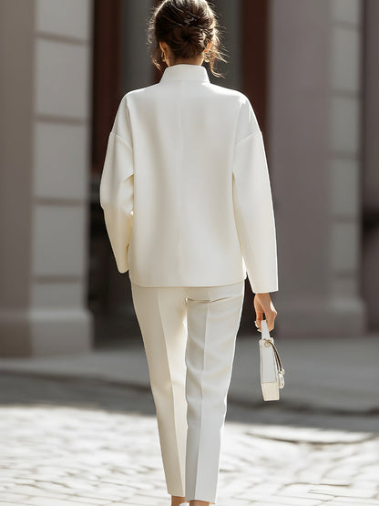 Chana | Women's Elegant Oversized Shirt & Pants Two-Piece Set with Stand Collar