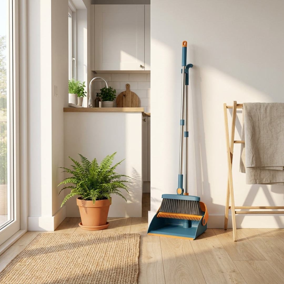 Self-Cleaning Broom Set for Easy Reach
