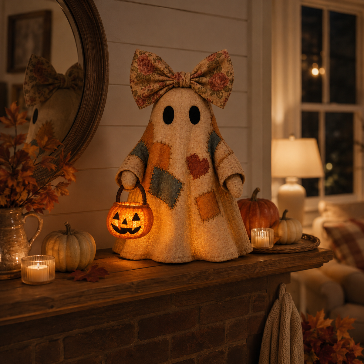 Vintage Ghost LED Pumpkin Lantern