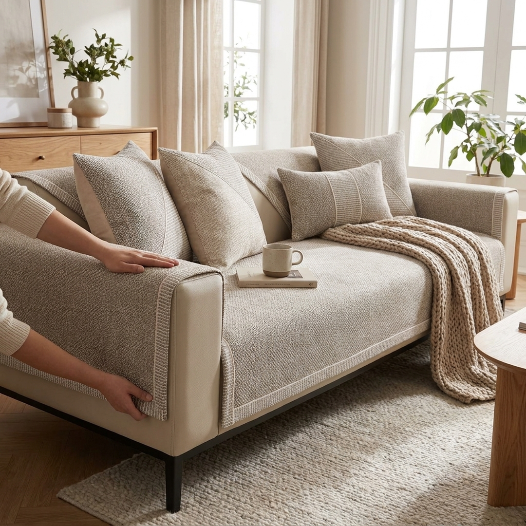 Cotton-Linen Sofa Throw for Stay-Put Protection