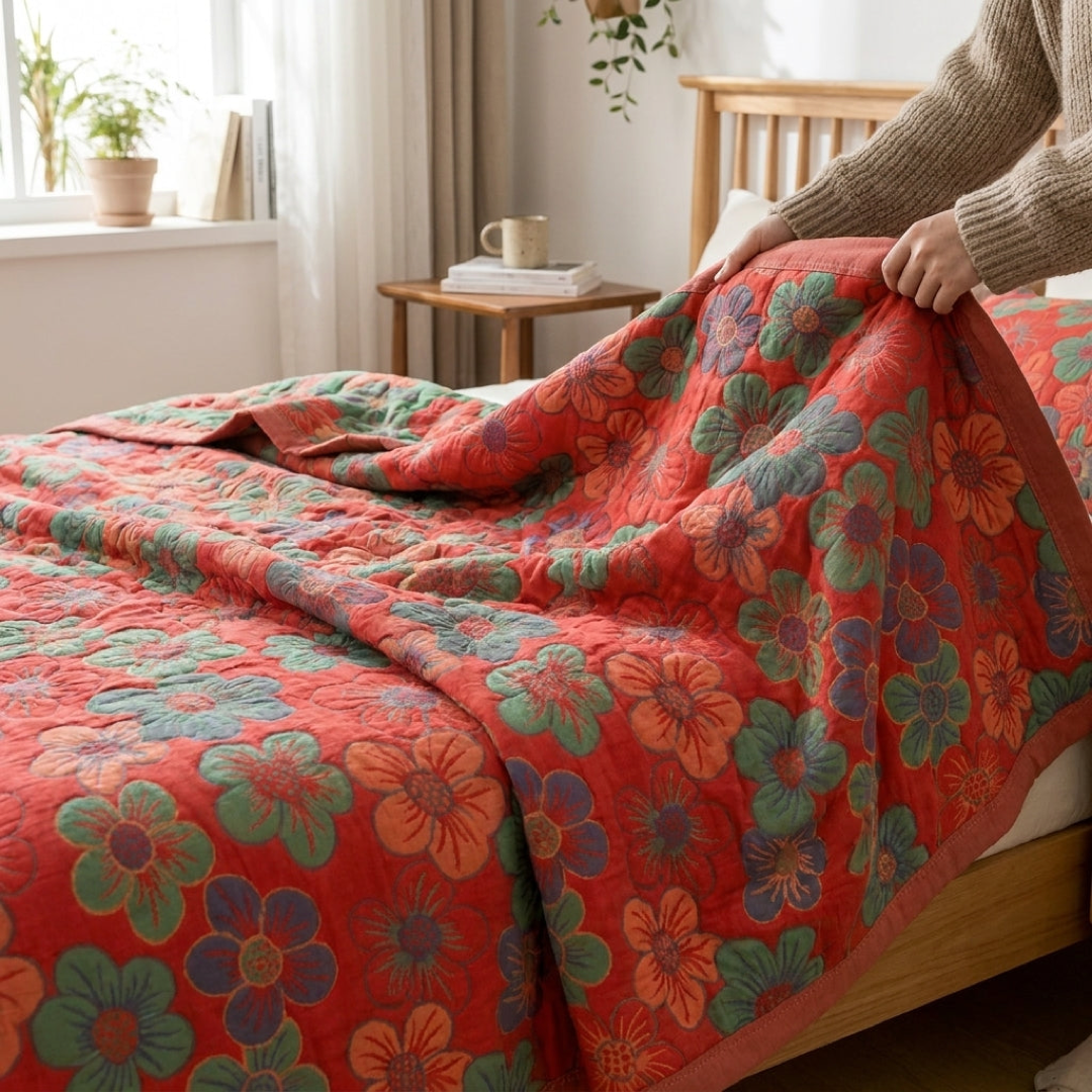 Bohemian Cotton Muslin Quilt for Year-Round Comfort