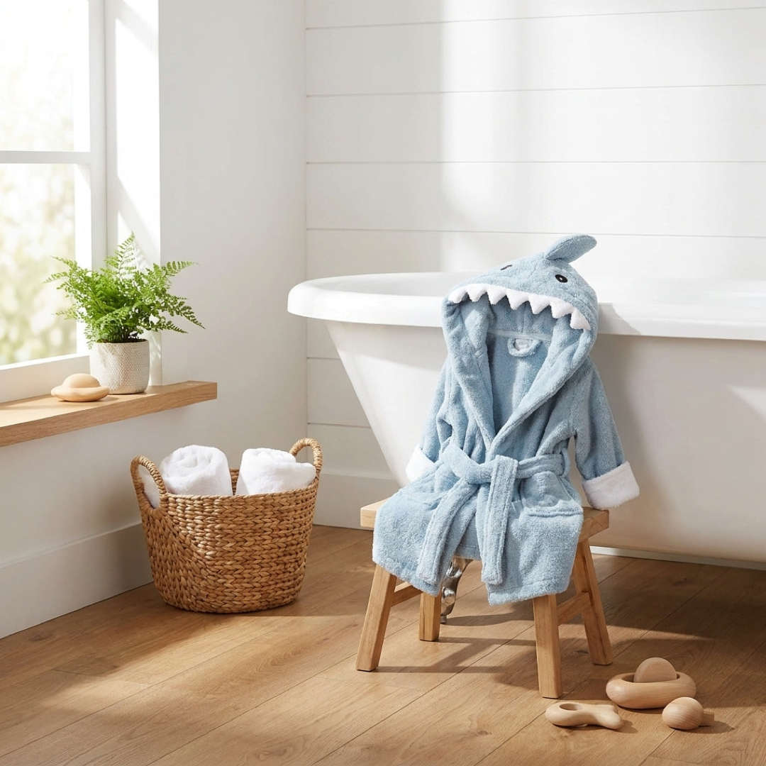 Critter Hood Baby Bathrobe for Cozy Drying