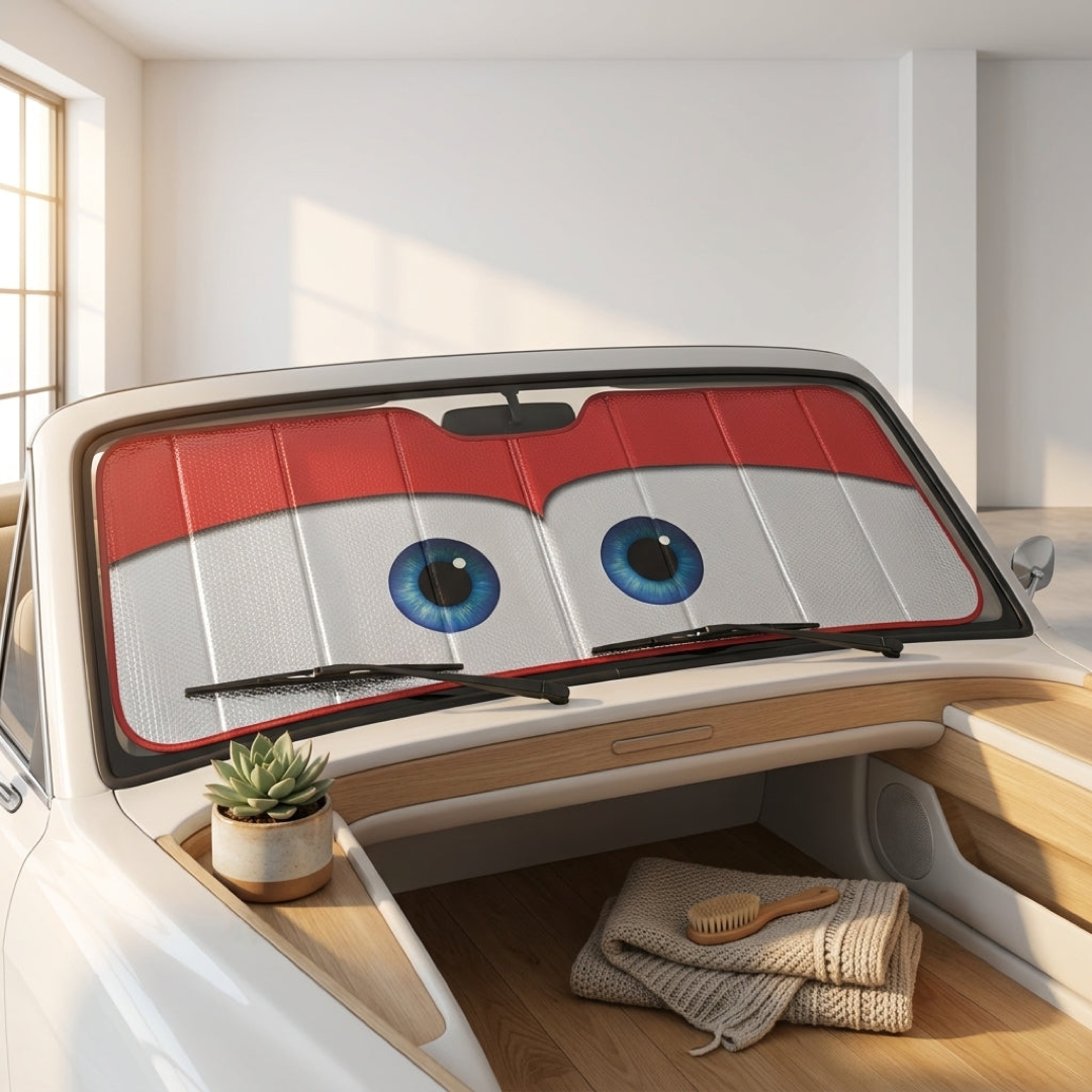 Cartoon Eye Windshield Shade for a Cooler Cabin