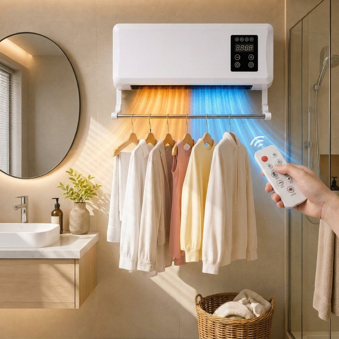 Wall-Mounted Climate Unit With Laundry Rack