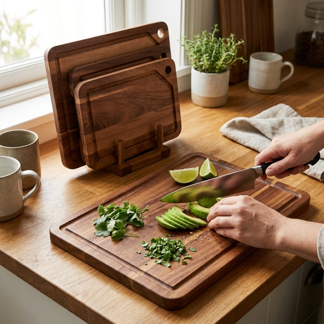 Acacia Prep Board Trio With Space-Saving Stand