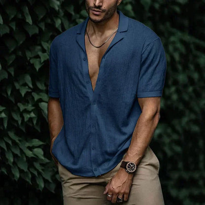 Preston | Men’s Summer Casual Short Sleeve Button-Up Shirt with Camp Collar