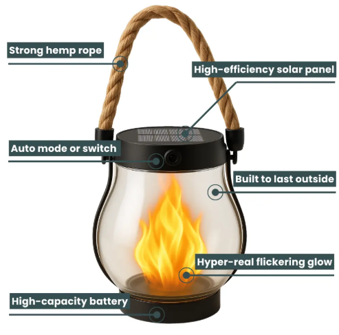 Solar Outdoor Lantern With Flickering Flame