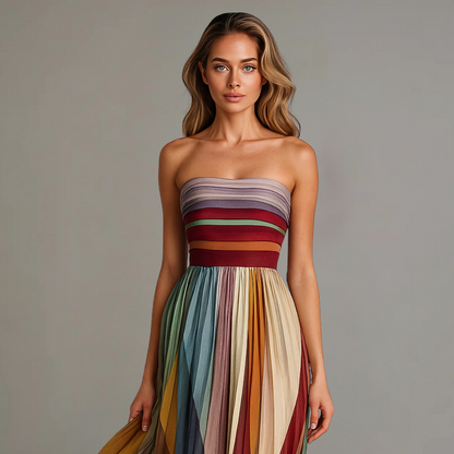 Luella | Women's Elegant Strapless Maxi Wedding Guest Dress with Pleated Skirt