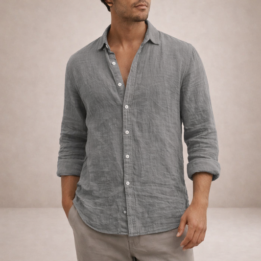 Men's Regular Fit Linen Button Down Long Sleeve Shirt
