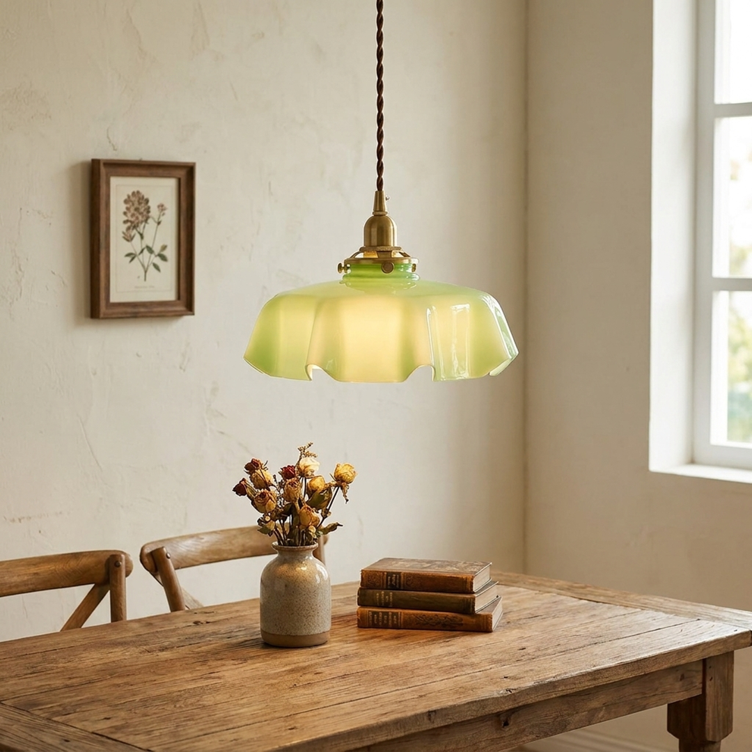 Ruffled Glass Pendant Light for Warm Ambiance