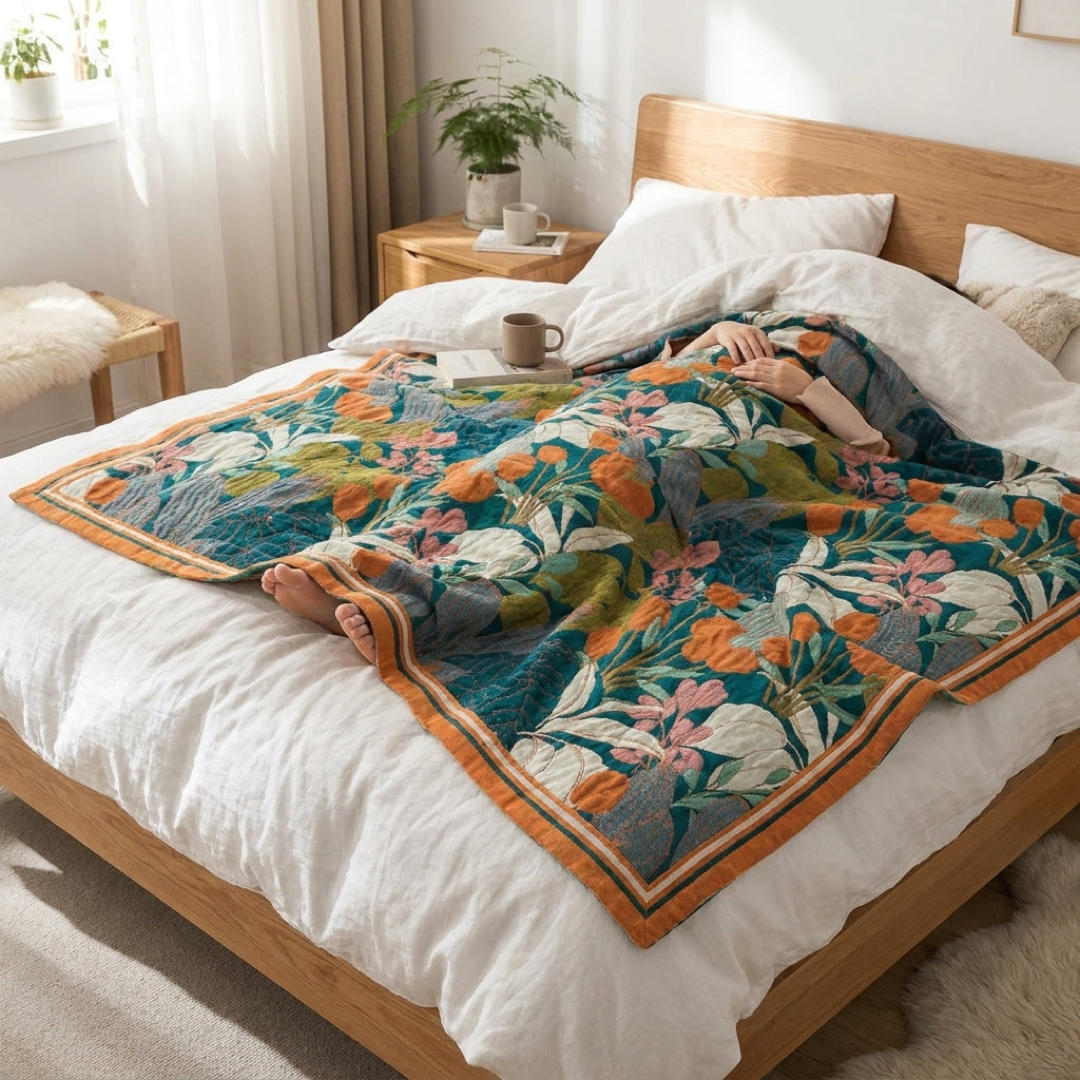 Floral Cotton Coverlet for Cool Summer Comfort
