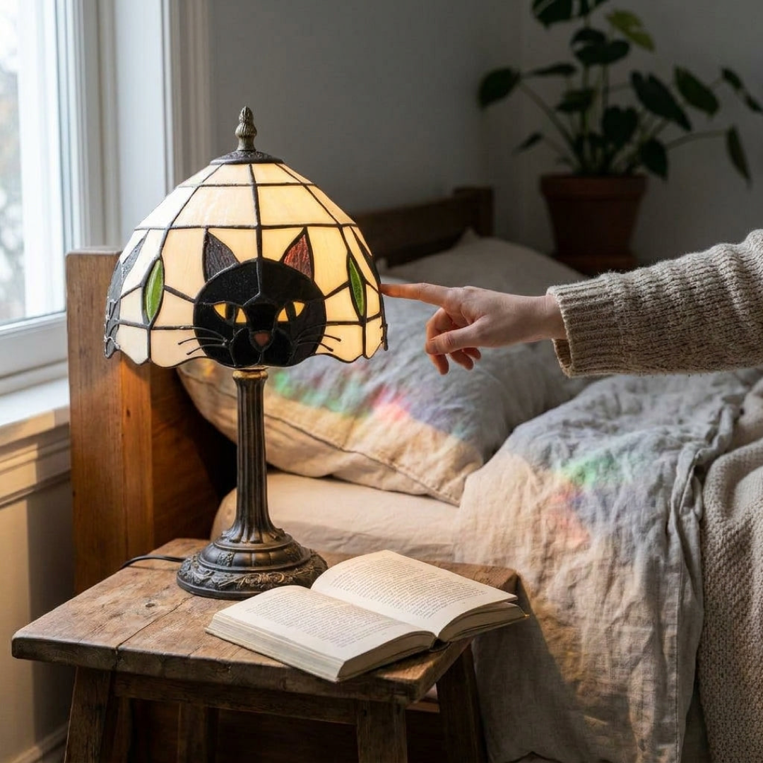 Stained Glass Cat Lamp for Cozy Evenings